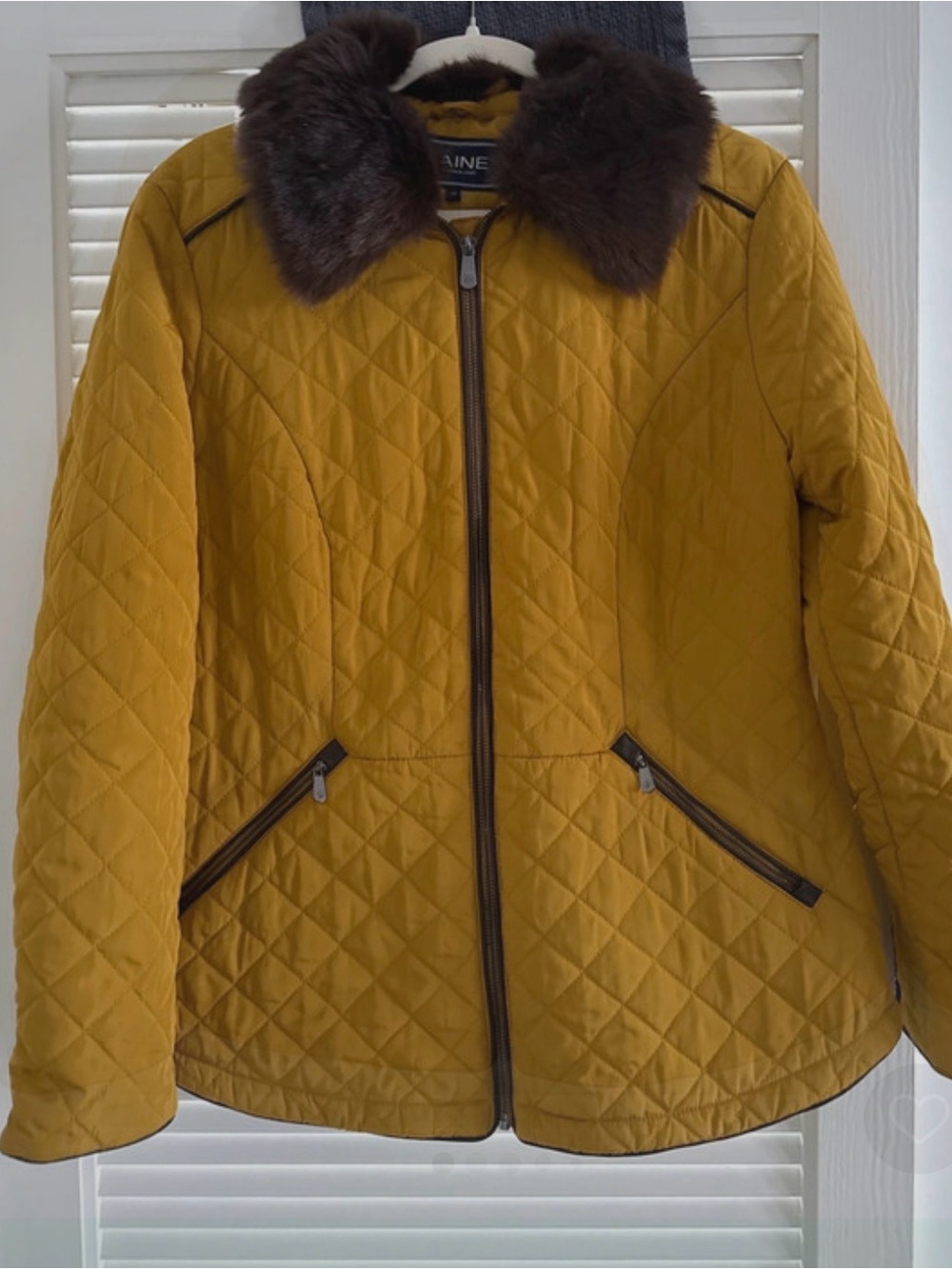 Maine New England-Quilted Mustard Yellow Puffer Jacket with Faux Fur Collar